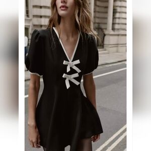 ZARA CONTRAST BOW MINI DRESS